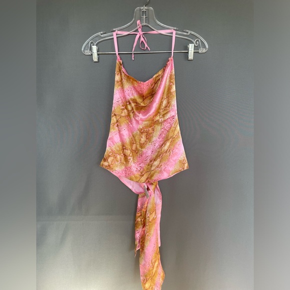 ECHO 100% SILK crop top beach wrap summer halter tie back top - Picture 3 of 11